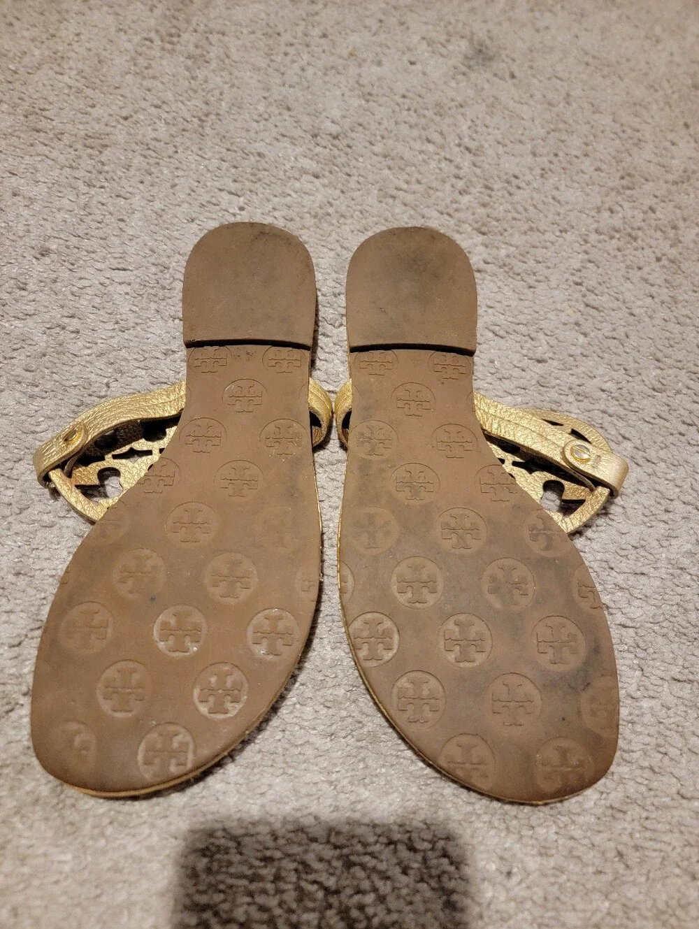 Tory Burch Miller Metallic Gold Pebbled Leather Sandals Size 7.5